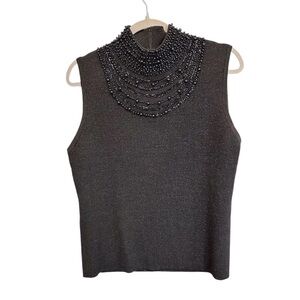 Grace Elements Women's XL Black Sleeveless Beaded High Neck‎ Blouse